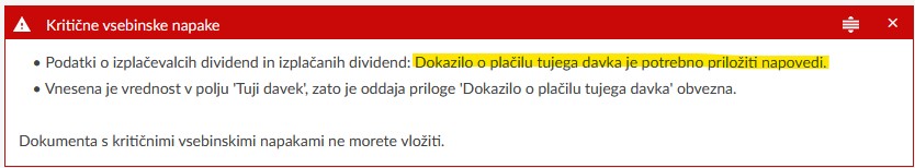 eDavki uvoz XML - popisni listi kritične napake