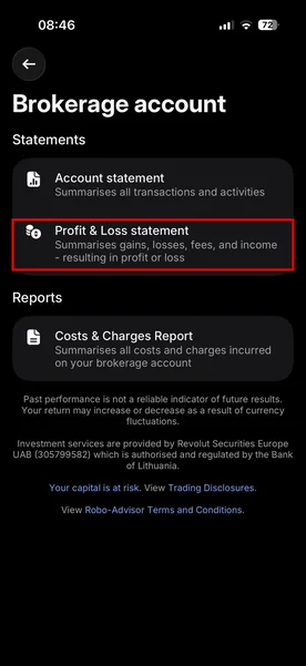 Revolut izvoz – korak 4: Profit & Loss statement