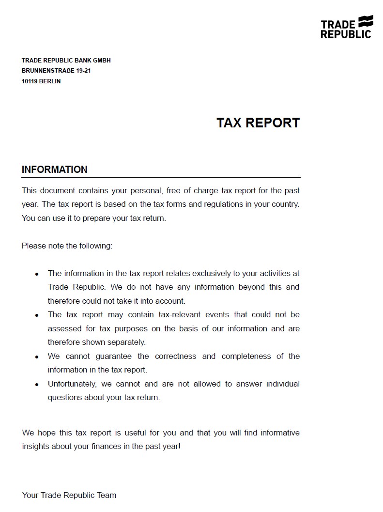 Trade Republic - Tax Report
